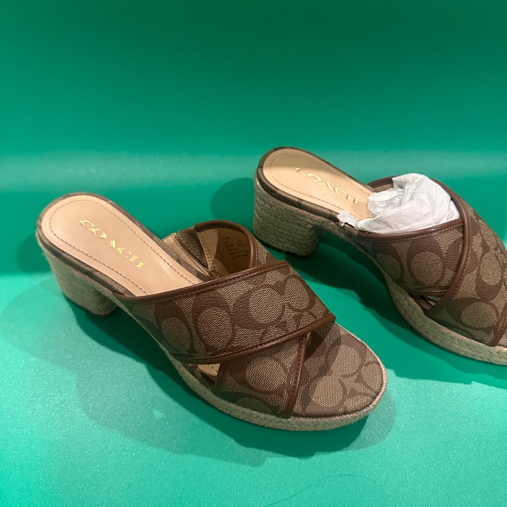 Coach Brown Mules with Signature Monogram